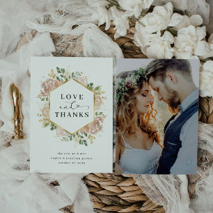 neutrale Wasserfarbenfloral Gold Liebe und Dank Dankeskarte