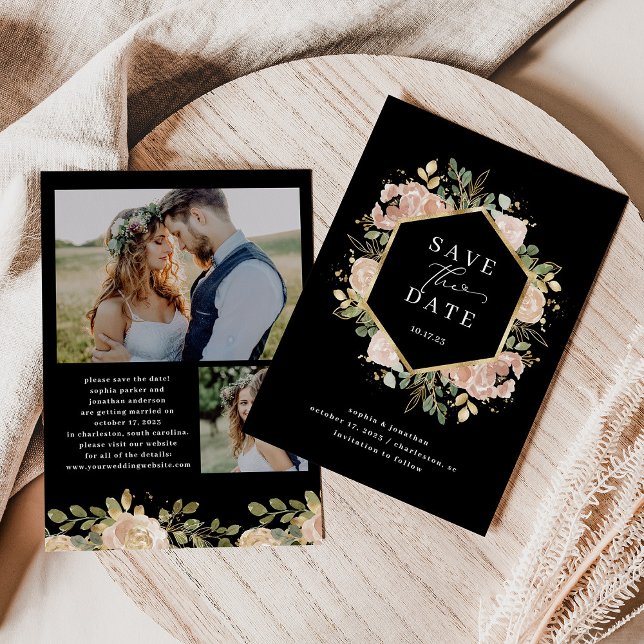 neutrale Wasserfarbenfloral | Schwarz Save the Dat Save The Date (Von Creator hochgeladen)