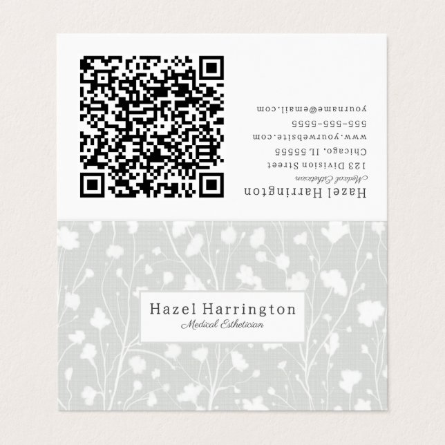 Neutrale weiche florale QR-Visitenkarte Visitenkarten (Außenseite Aufgefaltet)