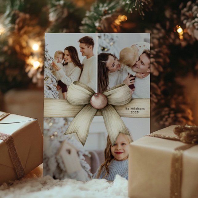 Neutrale Weihnachtsbow-FotoCollage Feiertagskarte (Von Creator hochgeladen)