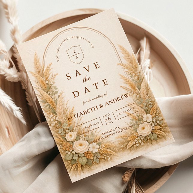 Neutrale Weizenbogen-Blumenhochzeit Save The Date (Von Creator hochgeladen)