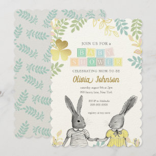 Neutrale Whimsical Rustic Bunny Baby Shower Einladung