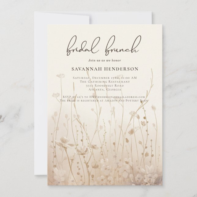 Neutrale Wildblume Blumenbrunch Brautparty Einladung (Vorderseite)