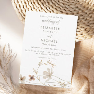 Neutrale Wildblume Elegant Boho Einladung zur Hoch