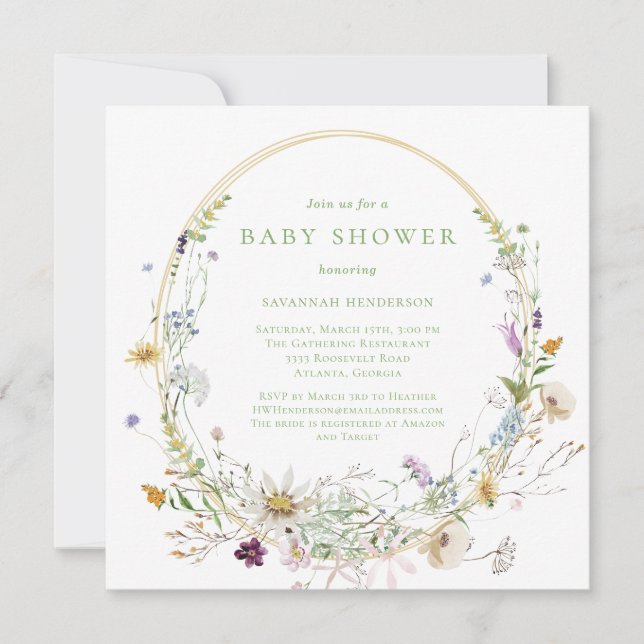 Neutrale Wildblume Floral Baby Dusche Einladung (Vorderseite)