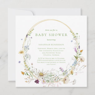 Neutrale Wildblume Floral Baby Dusche Einladung