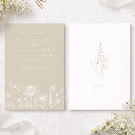 Neutrale Wildblumen-Linienkunst-Hochzeitseinladung Einladung