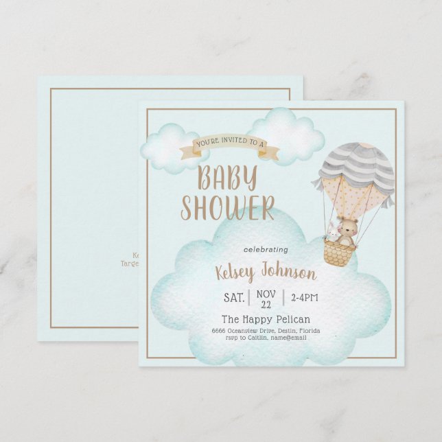 Neutrale Woodland Teddy Bear Baby Shower Einladung (Vorne/Hinten)