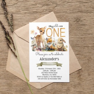 Neutrale Woodland Wild One Birthday Party Einladung