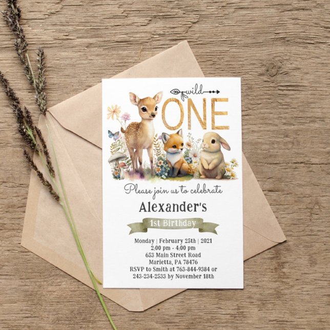 Neutrale Woodland Wild One Birthday Party Einladung (Von Creator hochgeladen)