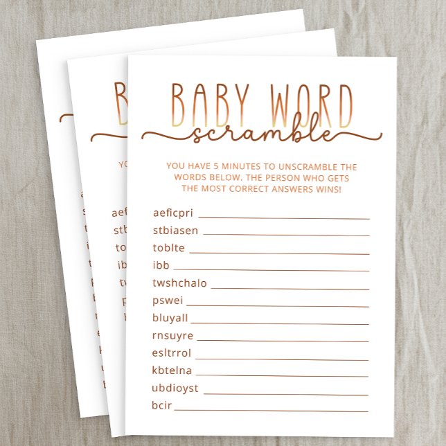 Neutrale Word Scramble Baby Shower Game Card Begleitkarte (Baby Shower Game)