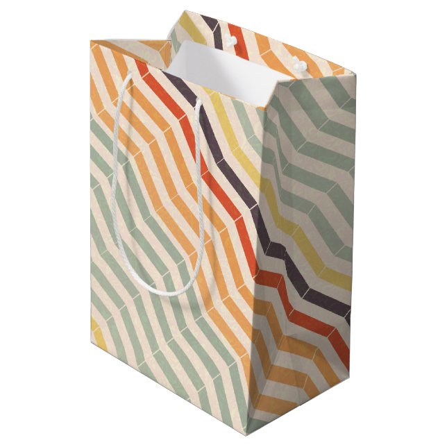 Neutrale Zickzack Zickzack-Streifen Mittlere Geschenktüte (Rückseite Schrägansicht)