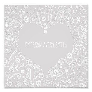 Neutraler Baby-Graue Herzname Fotodruck