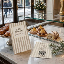 Neutraler Beige-Französische-Bäckerei-Streifen-QR-