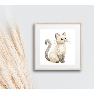 Neutraler Beige-Kitty bestickter Boho-Katzenposter Poster