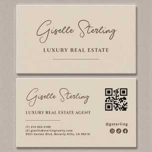 Neutraler Beige Minimalistischer QR-Code Visitenkarte