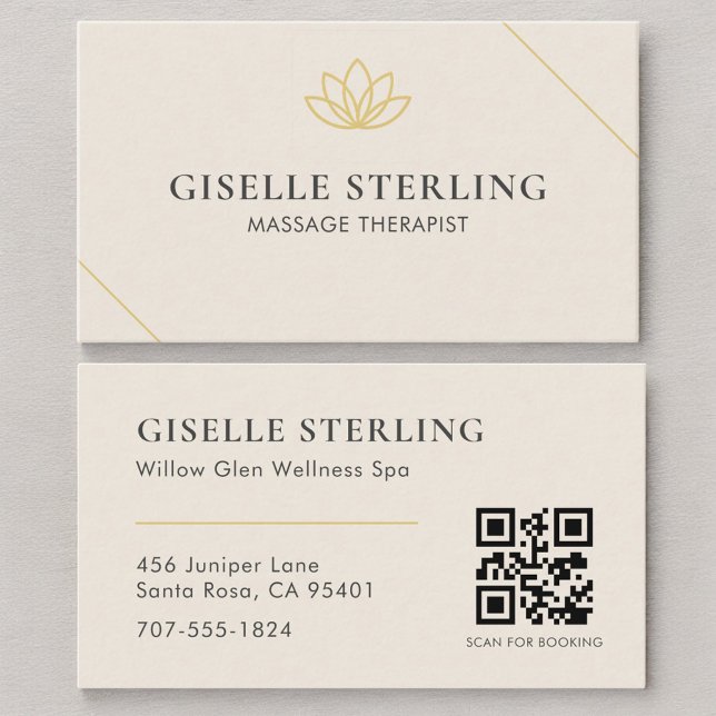 Neutraler Beige QR-Code für Massagetherapeuten Visitenkarte (Von Creator hochgeladen)