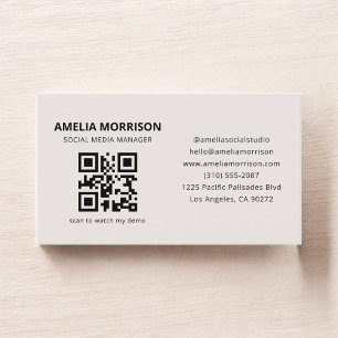 Neutraler Beige QR-Code Minimalistisch Beruflich Visitenkarte