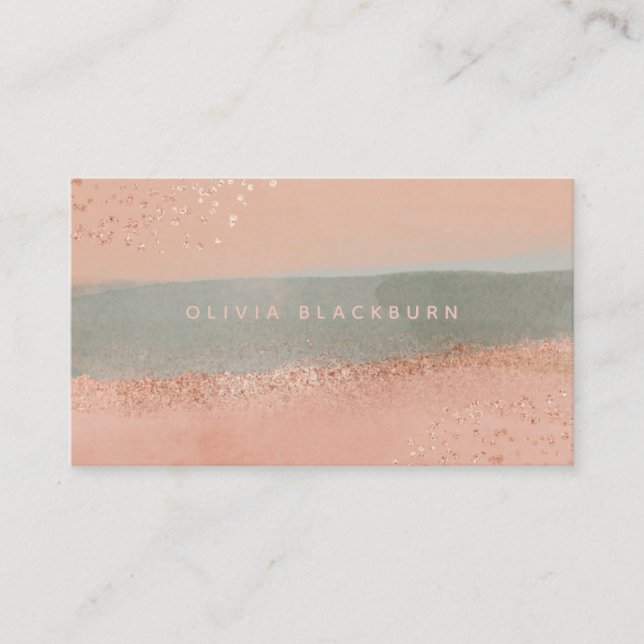 Neutraler Boho| Abstrakte Wasserfarbe und Rose Gol Visitenkarte (Vorderseite)