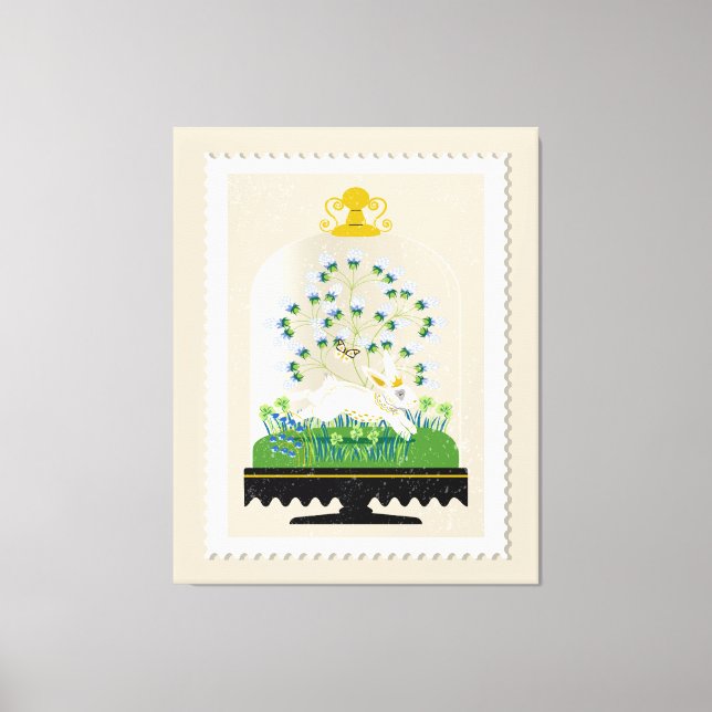Neutraler Botanischer Bunny Cloche Französischer B Leinwanddruck (Vorderseite)