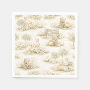 Neutraler Bunny-Bär-Picknick-Blumengarten (2) Serviette