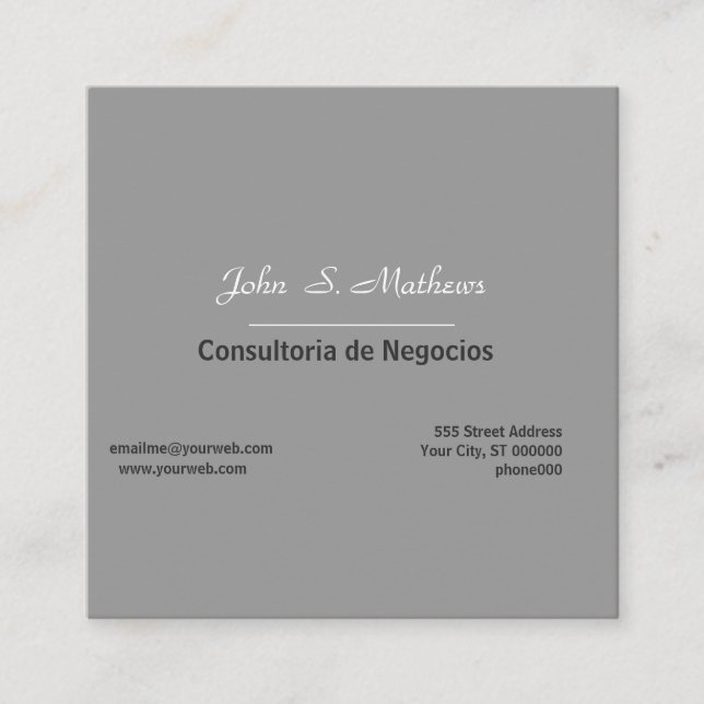 Neutraler Contemporary Grey Professional Quadratische Visitenkarte (Vorderseite)