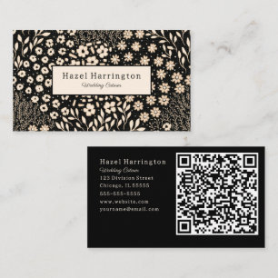 Neutraler floraler QR Code Business Card Schwarz B Visitenkarte