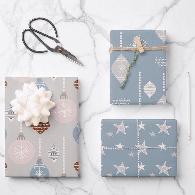 Neutraler Gaumen von Bauble- und Weihnachtssteinen Geschenkpapier Set (Vorderseite)