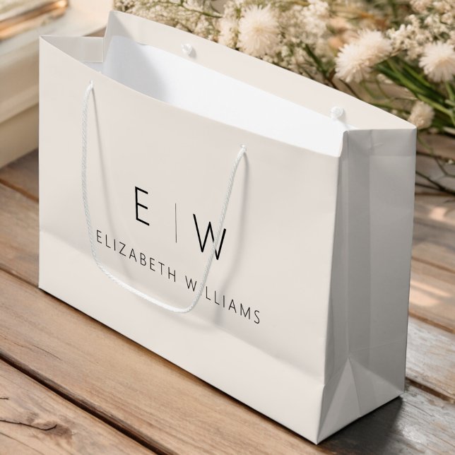 Neutraler, moderner Minimalistischer Monogrammname Große Geschenktüte (Von Creator hochgeladen)