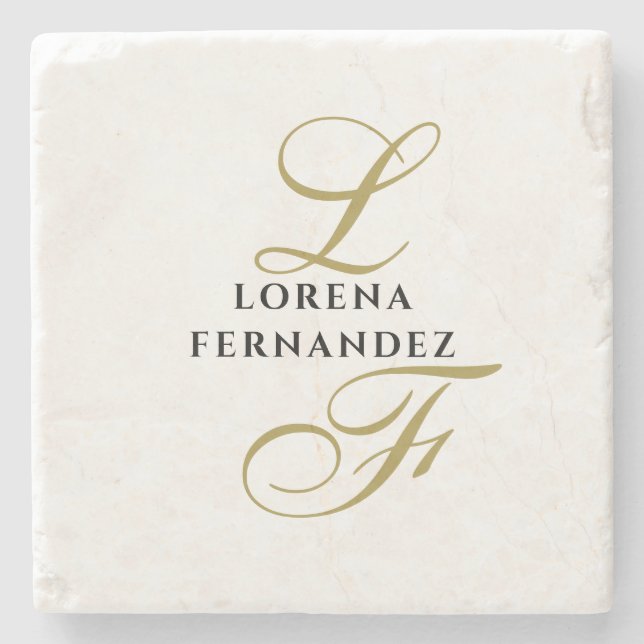 Neutraler Monogramm Schwarzer Name Elegant Minimal Steinuntersetzer (Vorderseite)