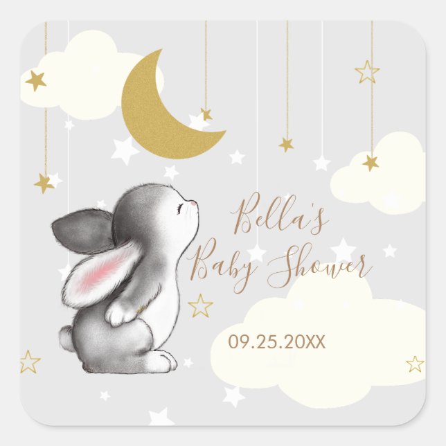 Neutraler Moon Star Cloud Baby Shower Quadratischer Aufkleber (Vorderseite)