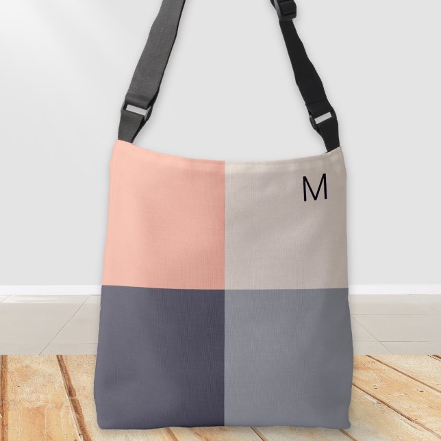 Neutraler Pfirsich mit modernen Abstrakt geometris Tragetaschen Mit Langen Trägern (An elegant monogrammed bag with a stylish color block design in oatmeal, taupe, charcoal and peach)