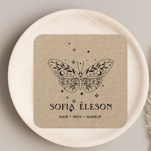 Neutraler Rustikaler Schwarzschmetterlingsalon Quadratische Visitenkarte