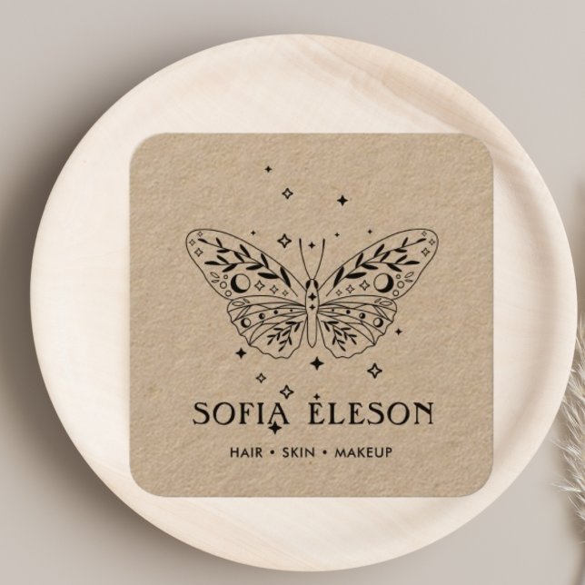 Neutraler Rustikaler Schwarzschmetterlingsalon Quadratische Visitenkarte (Von Creator hochgeladen)