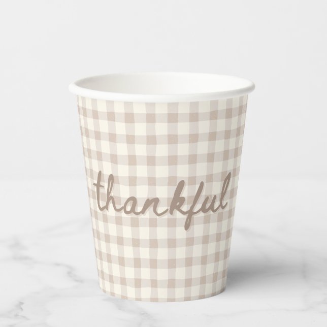 Neutraler Tan Gingham  Pappbecher (Vorderseite)