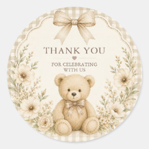 Neutraler Teddybär-Baby-Shower-Rundsticker Runder Aufkleber