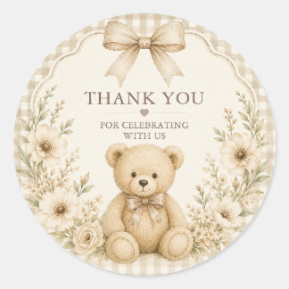 Neutraler Teddybär-Baby-Shower-Rundsticker Runder Aufkleber