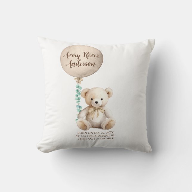 Neutraler Teddybär Geburtsstats Babypilz Kissen (Vorderseite)