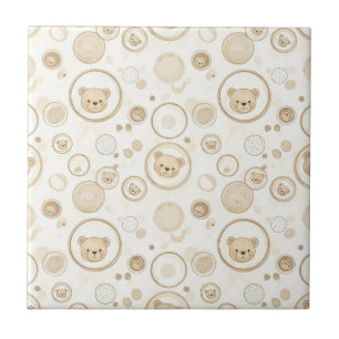 Neutraler Teddybär-Kreismuster Beige Baby (1) Fliese