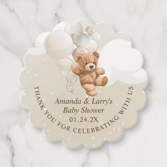 Neutraler Teddybär mit Balloons Geschenkanhänger (Vorderseite)
