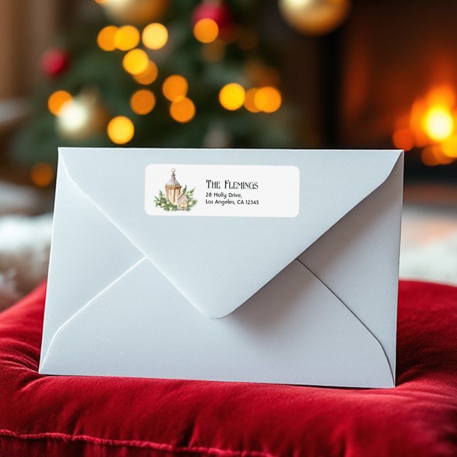 Neutraler Weihnachtsfest (Neutral Watercolor Christmas Lantern Holiday Label)