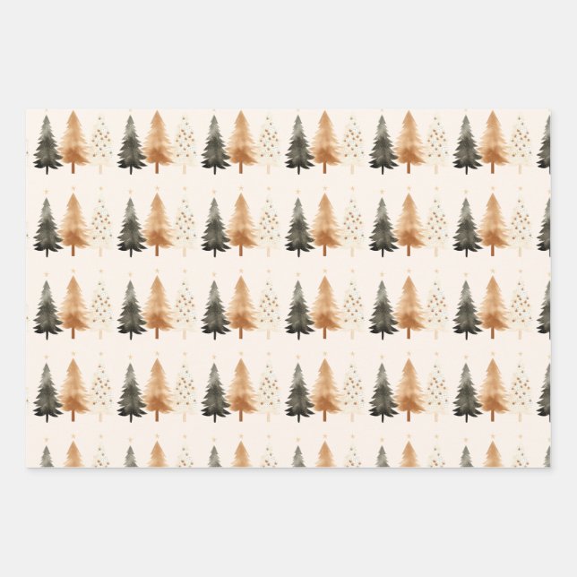 Neutraler Winterwald Weihnachtsbaum Geschenkpapier Set (Vorderseite)