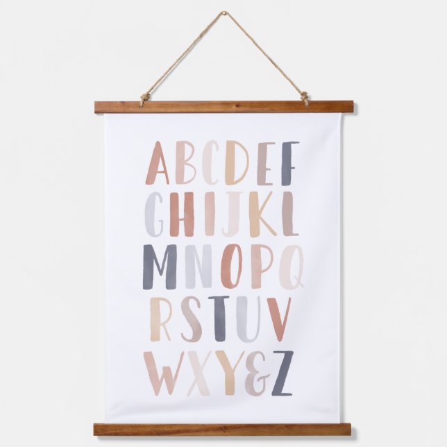 Neutrales Alphabet-Kinderzimmer Wandteppich Mit Holzrahmen (Vorderseite)
