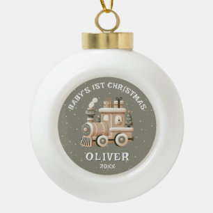 Neutrales Baby 1. Weihnachten Zug Erinnerungsfoto Keramik Kugel-Ornament