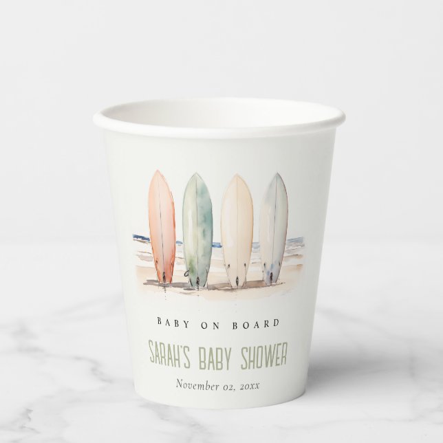 Neutrales Baby an Bord Surfbrett Babydusche Pappbecher (Vorderseite)
