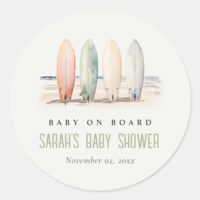 Neutrales Baby an Bord Surfbrett Babydusche Runder Aufkleber (Vorderseite)
