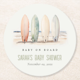 Neutrales Baby an Bord Surfbrett Babydusche Runder Pappuntersetzer