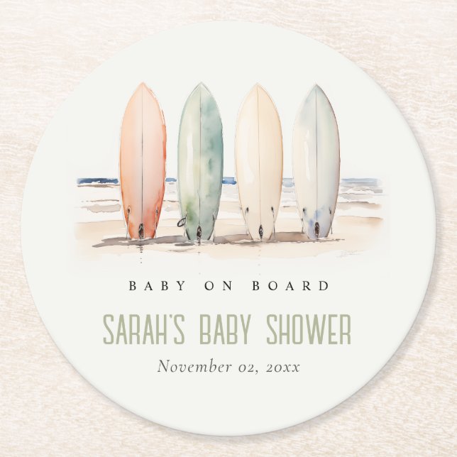 Neutrales Baby an Bord Surfbrett Babydusche Runder Pappuntersetzer (Vorderseite)