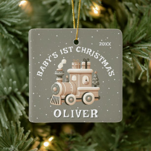 Neutrales Baby Erstes Weihnachtszug-Andenken Keramikornament