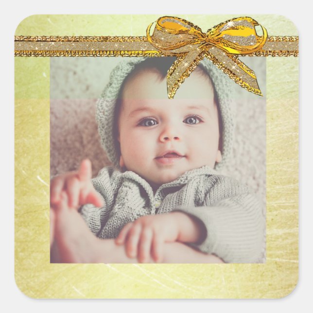 Neutrales Baby-Foto-Aufkleber für das Gold-Geschle Quadratischer Aufkleber (Vorderseite)